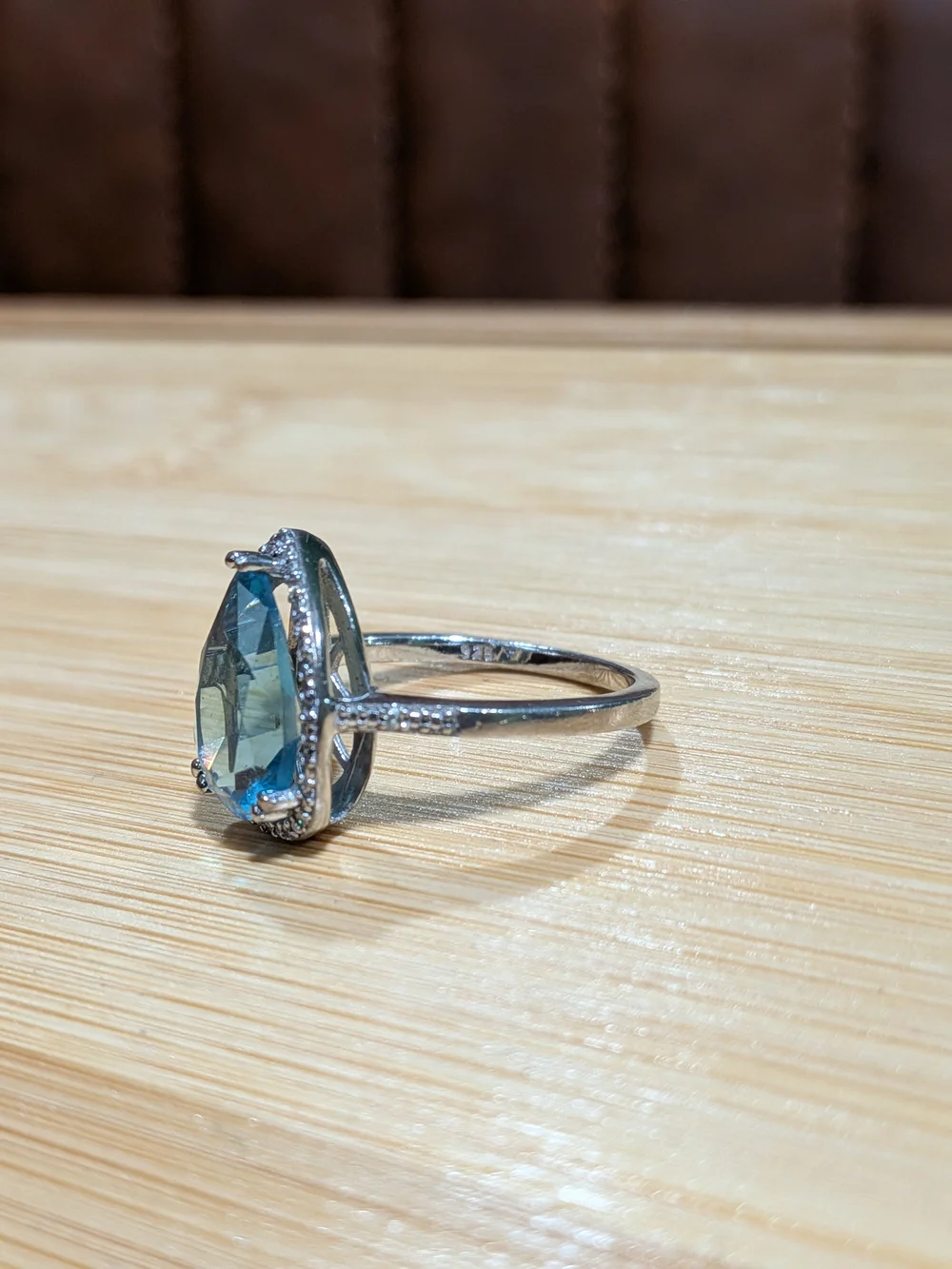 Pear-Shaped Blue Gemstone Halo Ring - Elegant Women's Jewelry, Sterling Silver